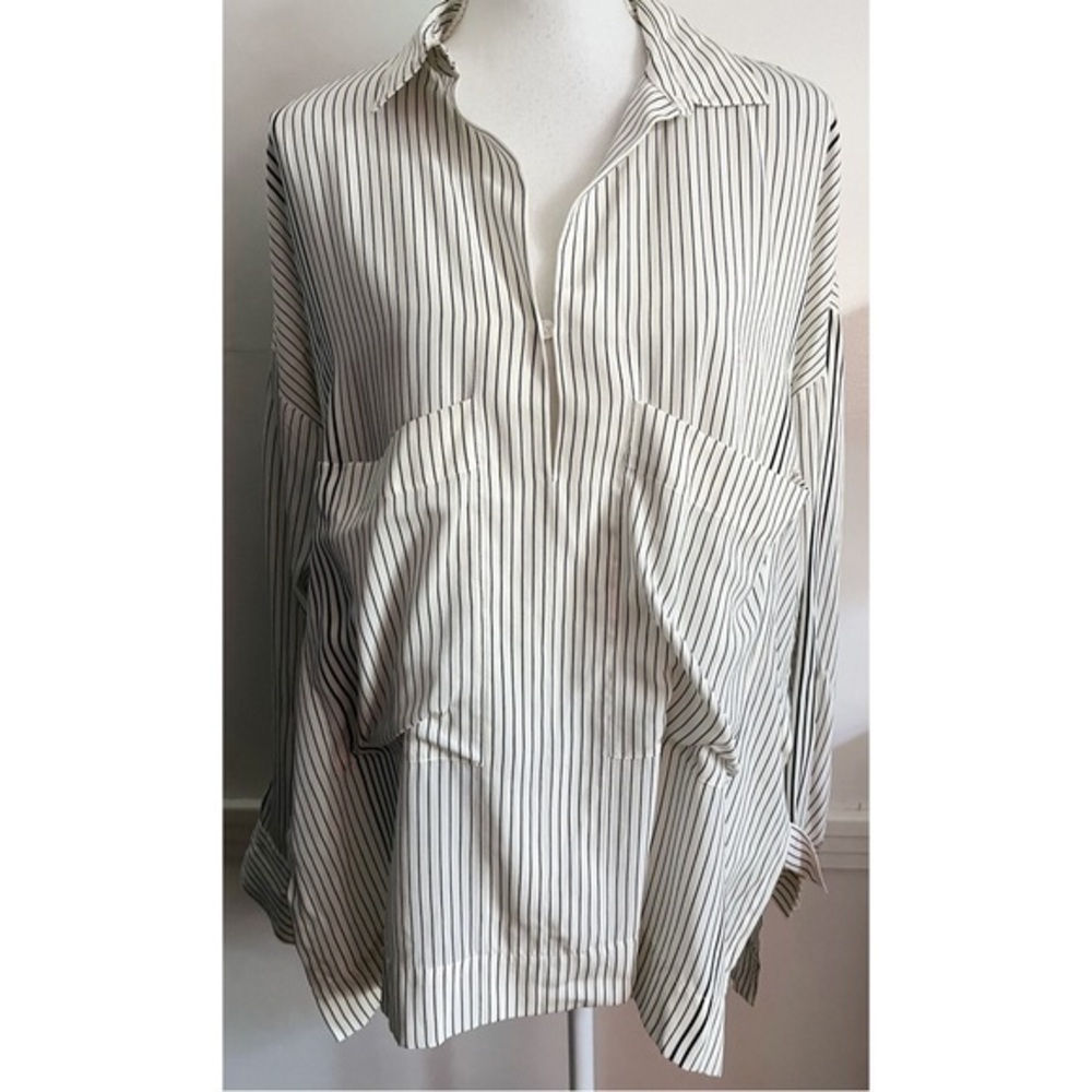 10 Crosby Derek Lam • Ivory Cream Black Striped Oversized Blouse